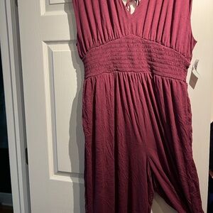 NWT Waist-Defined Shirred Jumpsuit Dark Mauve Old Navy